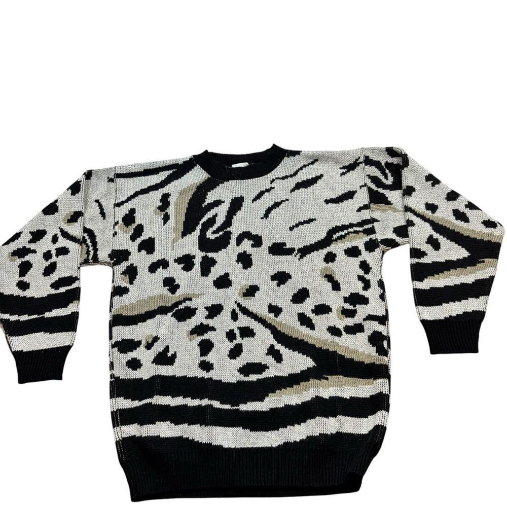 Ladies Vintage 80’s Fortune Knits Brand Animal Print Sweater Size Large